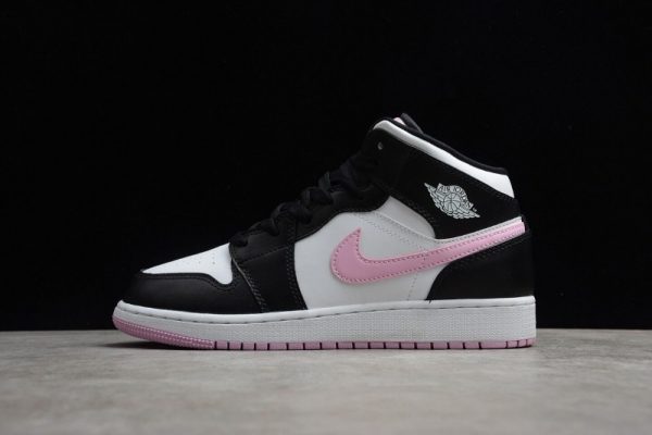 Jordan 1 Mid White Black Light Arctic Pink (GS)  555112-103 - Image 2