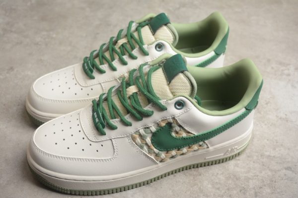 Nike Air Force 1 Low '07 Premium NAI-KE Bamboo Weave Sail Gorge Green FN0369-100 - Image 4