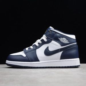 Jordan 1 Mid White Metallic Gold Obsidian 554724-174