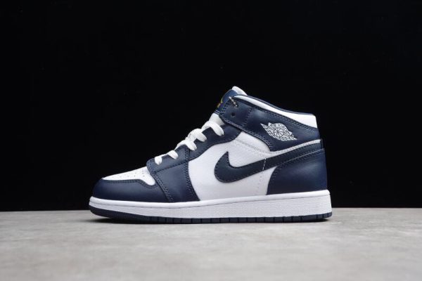 Jordan 1 Mid White Metallic Gold Obsidian 554724-174