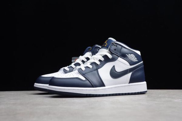 Jordan 1 Mid White Metallic Gold Obsidian 554724-174 - Image 3