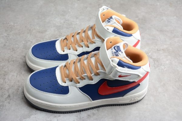 Nike Air Force 1 07 Mid Beige Dark Blue University Red 512745-068 - Image 4
