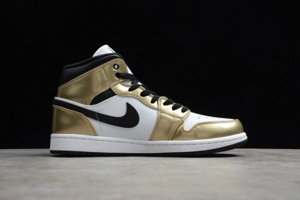 Jordan 1 Mid Metallic Gold Black White DC1419-700 - Image 3