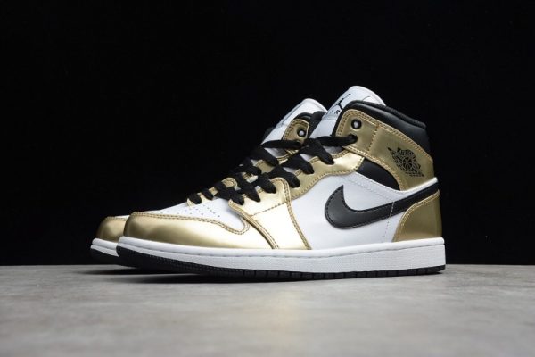 Jordan 1 Mid Metallic Gold Black White DC1419-700 - Image 4