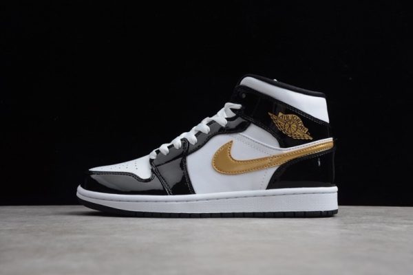 Jordan 1 Mid Patent Black White Gold 852542-007 - Image 2