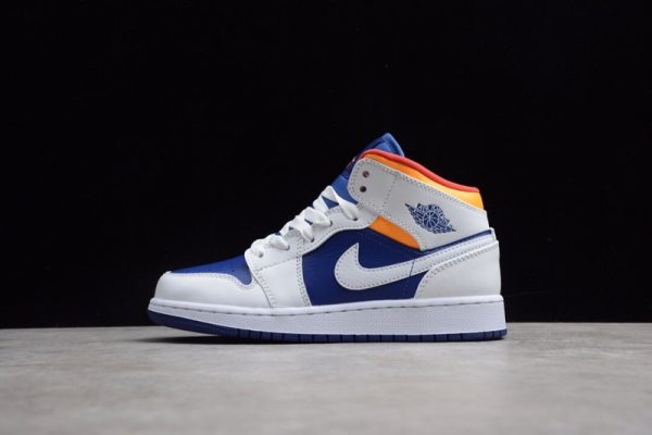 Jordan 1 Mid White Laser Orange Deep Royal Blue (GS) 554725-131