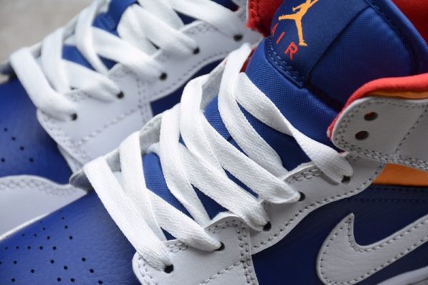 Jordan 1 Mid White Laser Orange Deep Royal Blue (GS) 554725-131 - Image 2