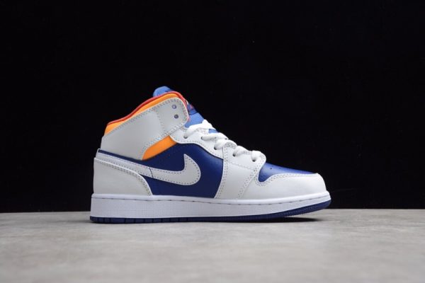 Jordan 1 Mid White Laser Orange Deep Royal Blue (GS) 554725-131 - Image 3
