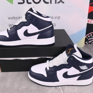 Jordan 1 Mid White Metallic Gold Obsidian (GS) 554725-174