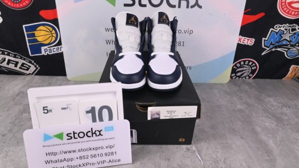 Jordan 1 Mid White Metallic Gold Obsidian (GS) 554725-174 - Image 2