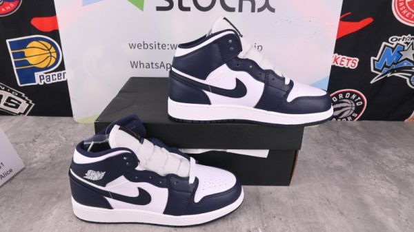 Jordan 1 Mid White Metallic Gold Obsidian (GS) 554725-174 - Image 5