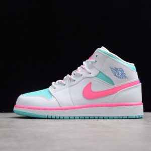 Jordan 1 Mid White Pink Green Soar (GS) 555112-102