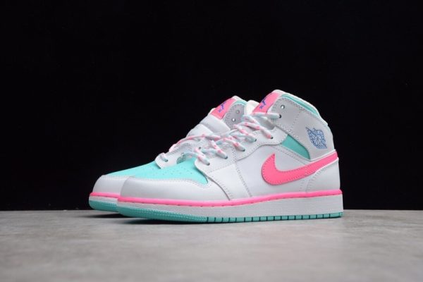 Jordan 1 Mid White Pink Green Soar (GS) 555112-102 - Image 2